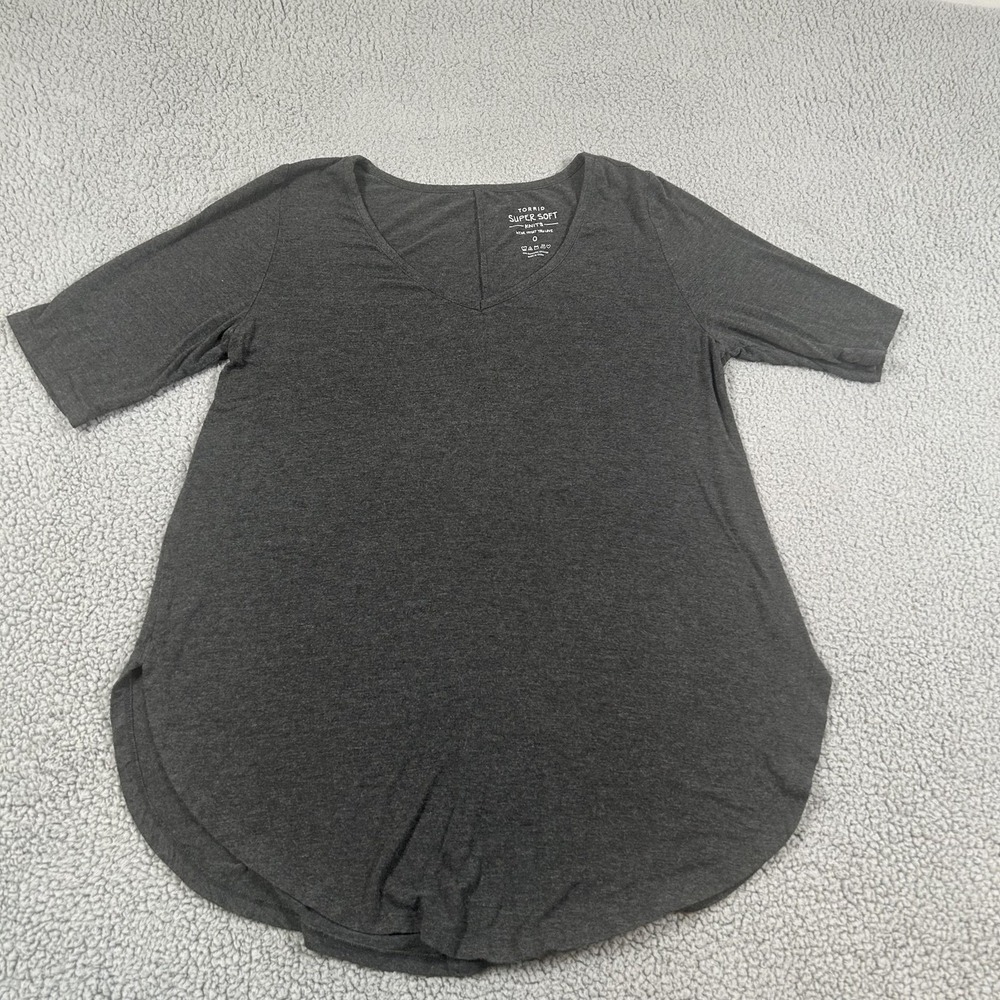 Torrid Shirt Womens 0‎ Plus Gray Super Soft Knit V Neck Short Sleeve Tunic